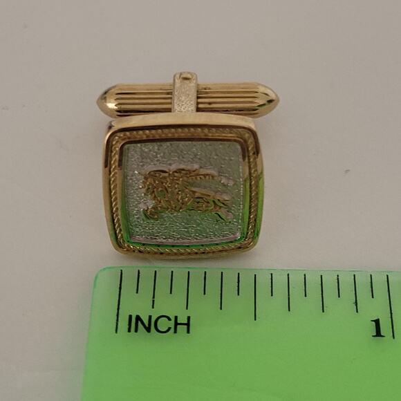 Burberry Cufflinks Set Gold Silver Tone Logo Vintage Square Hallmark Retro - Picture 7 of 7